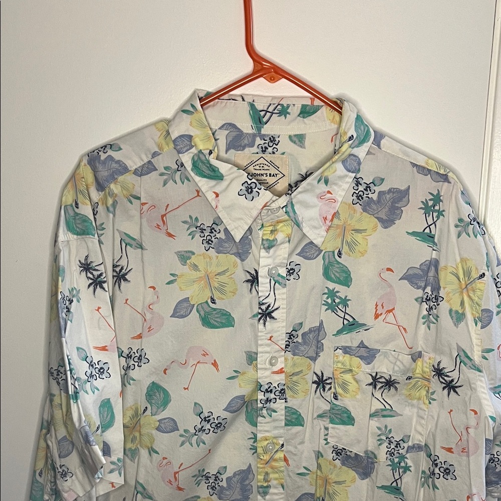 St. John's Bay Men's Floral Button Down Shirt - White, Yellow, Green, Blue